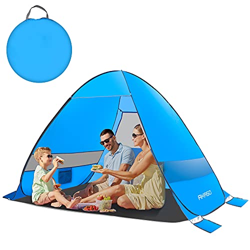 AKASO Beach Tent, Anti UV Pop Up Camping Tent, Ultralight Easy Set Up Small Tents with Carry Bag for 4 Person Hiking Glamping Beach Outdoor