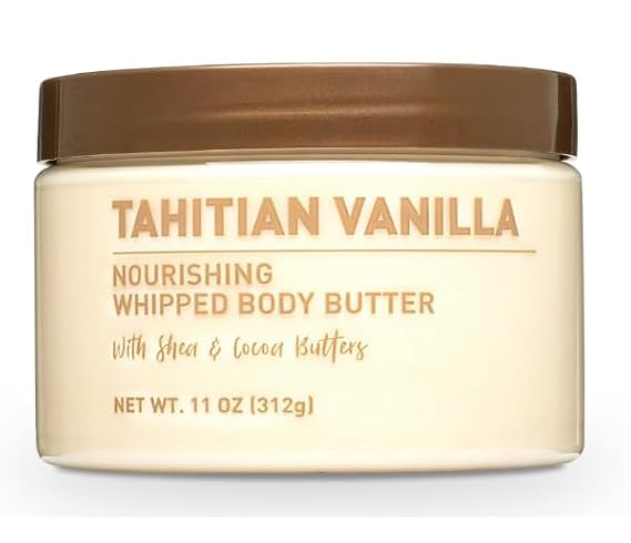 Whipped Body Butter, Tahitian Vanilla Scent, 11 oz Moisturizing Body Cream with Smooth Whipped Texture for Daily Skin Care Use