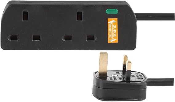 pro elec PELB1953 2 Gang Surge Protected Extension Lead, 3m, Black