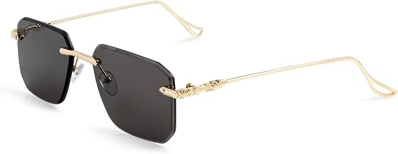 Rimless Rectangle Sunglasses for Men Women Cool Frameless Sun Glasses Vintage Square Eyewear