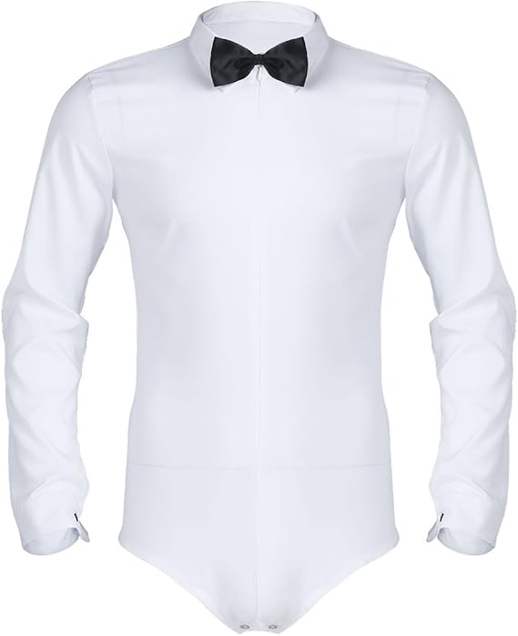 FEESHOW Men's Long Sleeve Zipper Modern Dance Shirt One-Piece Romper Bodysuit