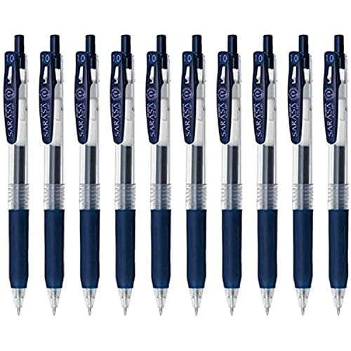 Zebra Sarasa Clip 1.0 Retractable Gel Ink Pen, Rubber Grip, 1.0mm, Blue Black Ink, Value Set of 10