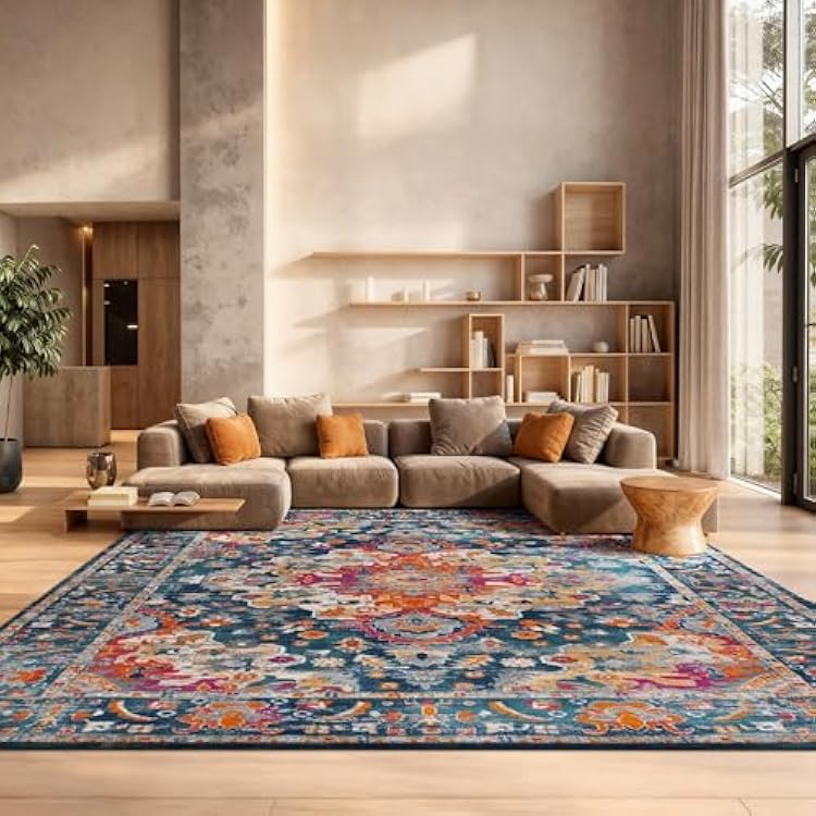 SAFAVIEH Area Rug 8x10 - Madison Collection - Large - Teal & Fuchsia, Boho Chic Medallion Design, Non-Shedding & Easy Cleaning, Ideal for Living Room, Bedroom, Office, Dining Space MAD154L