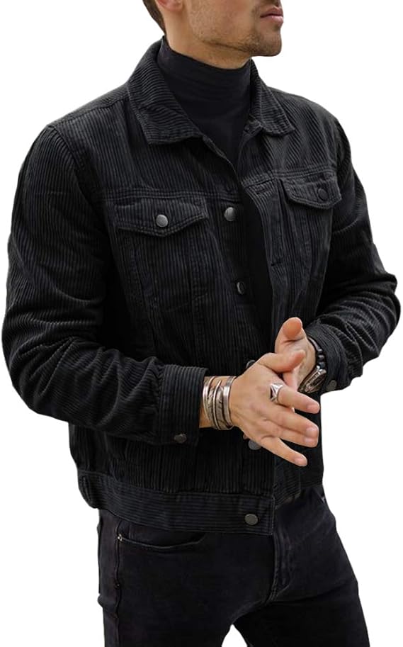 Pretifeel Mens Corduroy Trucker Jacket Slim Fit Button Down Winter Coat