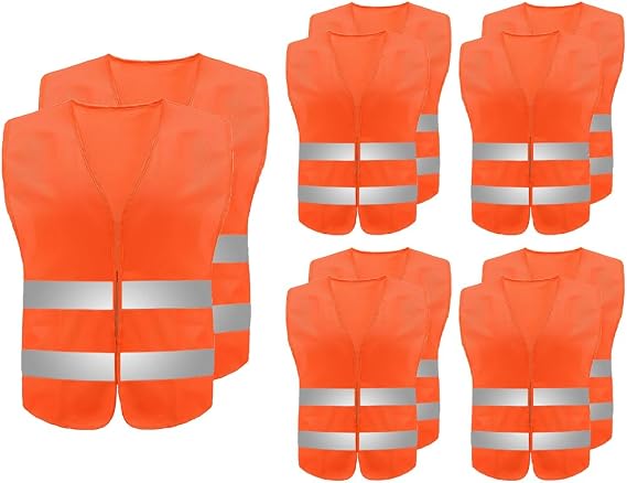 Pack of 10 High Visibility Vest Reflective Safety Vest 360 Degree Reflective Stripes Vest Car Reflective Vest Neon Orange Reflective Vest for Drivers Workers Adults (Orange)