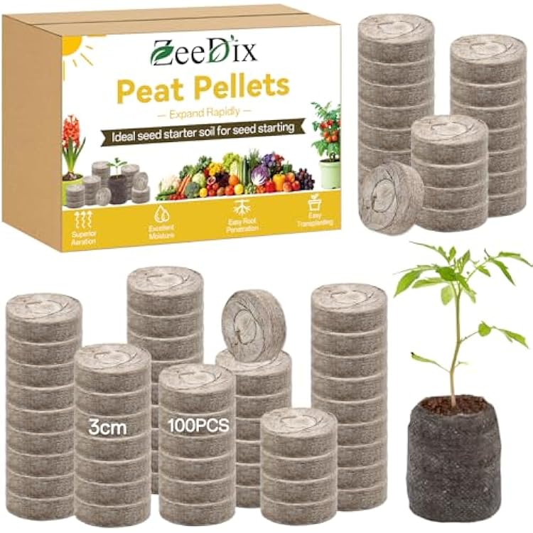 ZeeDix 100Pcs 30mm Peat Pellets for Seedlings, Seed Starter Pods Seed Starting Plugs Soil, Compressed Nutrient Block Potting Soil Discs Pellet for Planting Herbs Flowers Vegetables