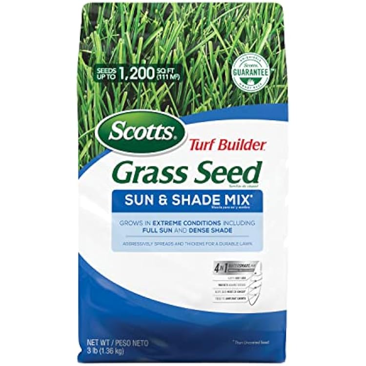 Scotts Turf Builder Grass Seed Sun & Shade Mix, Grows in Extreme Conditions & Spreads for a Durable Lawn, 3 lbs.