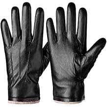 Alepo Winter PU Leather Gloves For Men, Warm Thermal Touchscreen Texting Typing Dress Driving Motorcycle Gloves Wool Lining