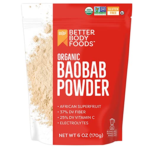 BetterBody Foods Organic Baobab Powder with Electrolytes, Iron, and Vitamin C 6 oz.