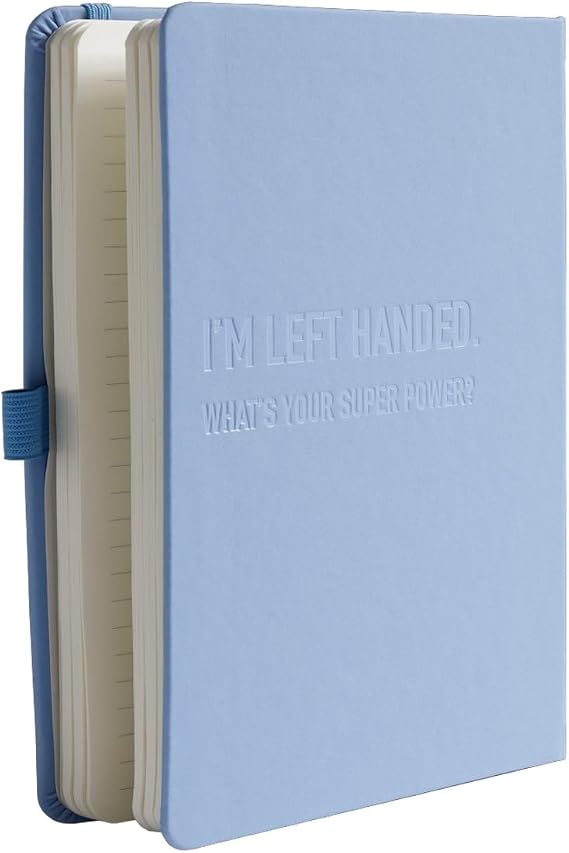 Urby Left Handed Journal w. Leather Cover. The Lefty Stuff Series. College Ruled Left Handed Notebooks, 200 Pages, 80GSM Premium Paper. US Half Letter Size. 8.25x5.5in. Baby Blue | The Lefty Stuff Series, College Ruled, 200 Pages, 80GSM Premium Paper, US Half Letter Size 8.25x5.5in