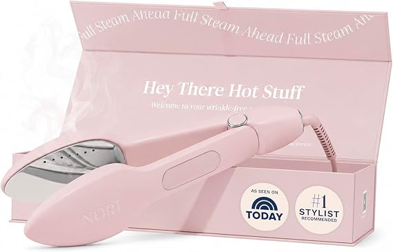 Nori Press Travel Steam Iron - Handheld Iron w/ 6 Fabric Settings - Pink