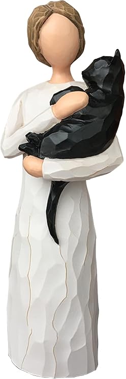 FRUMOASA Black Cat Angel Figurine 6" Loss Cat Sympathy Memorial Gift Statue