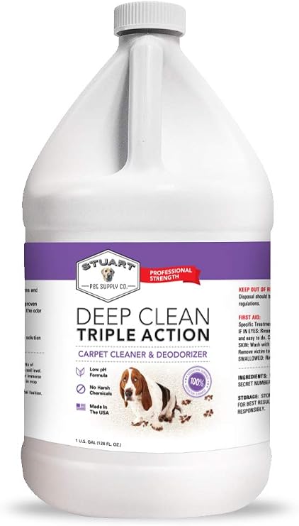 Stuart Pet Supply Co. Professional Strength Deep Clean (Gal.) 3X Carpet Cleaner Solution & Deodorizer, Concentrated Encapsulating Carpet Shampoo, Pet Odor & Dirty Carpet Cleaning Solution 128 fl oz.