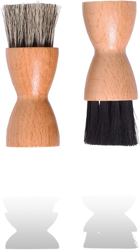 Shoe Polish Cream Applicator Brush Set Real Horsehair for Leather Cream, Wax & Balm Small Wooden Jar Daubers Made in Germany (Light + Dark)