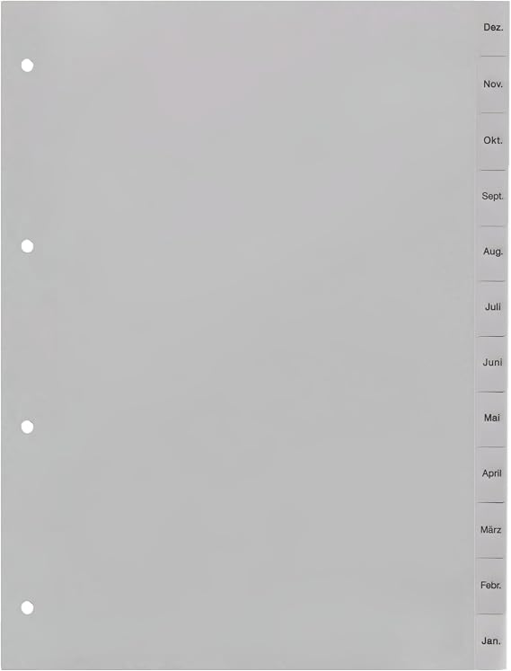 Folder Index Dec-Jan neutral without cover 12 pieces DIN A4 index made of polypropylene durable dividers for folders light grey