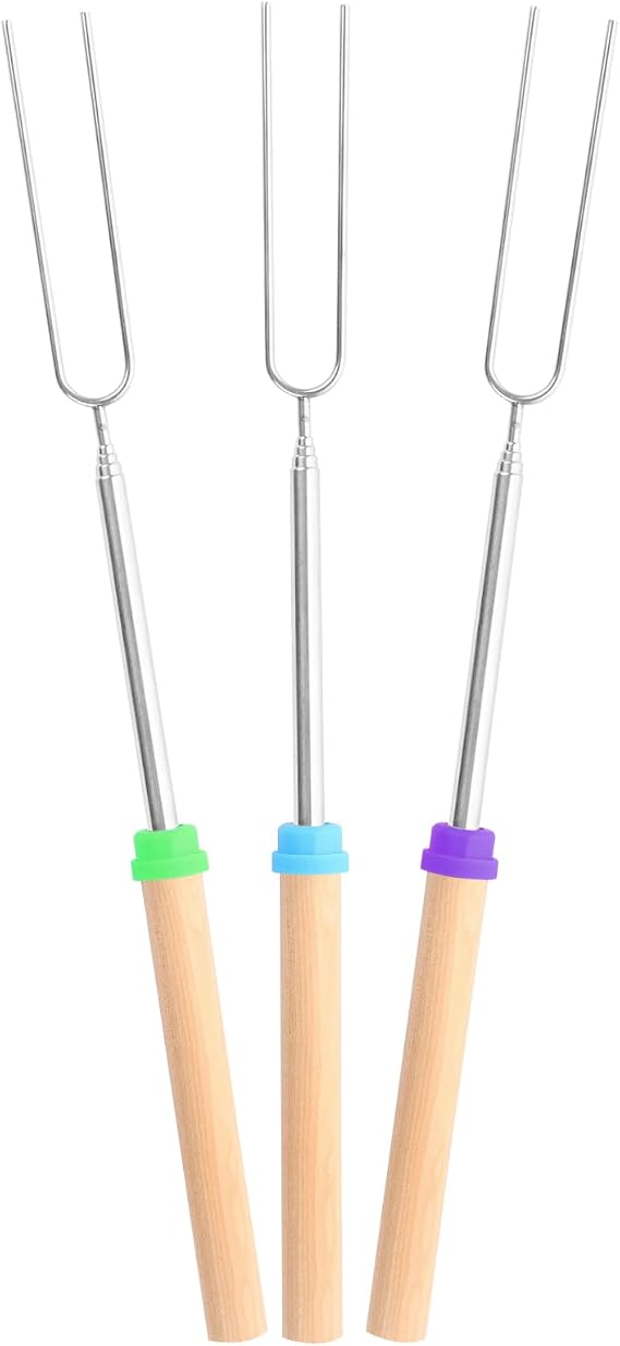 MIDELONG Marshmallow Roasting Sticks 32 inch Smores Skewers Telescoping Forks Stainless Steel BBQ Hot Dog Sticks for Camping Campfire Bonfire Fire Pit Tools, Pack of 3