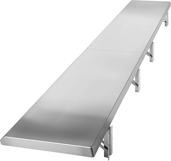 Folding Concession Stand Shelf 18" x 96" Spliced Style for Kitchen | Stainless Steel Drop Down Serving Food Shelf, Easy to Clean & Space-Saving Concession Shelves for Garage, Food Cart