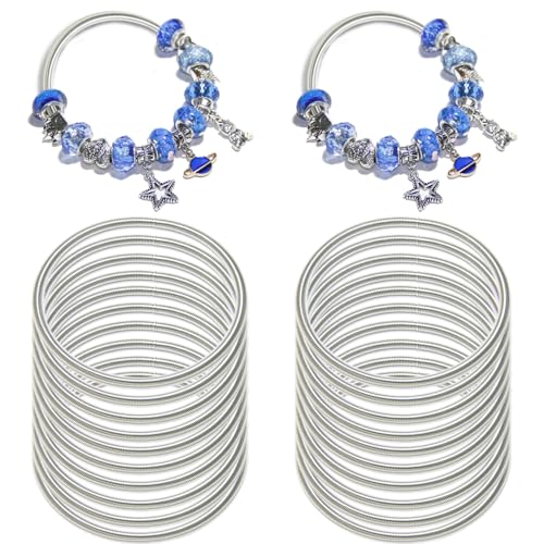 Exway 20 Pcs Expandable Charm Bangle Bracelets Sliver Charm Bracelets Adjustable Spring Bracelet Kit for Crafts DIY Women Jewelry Making