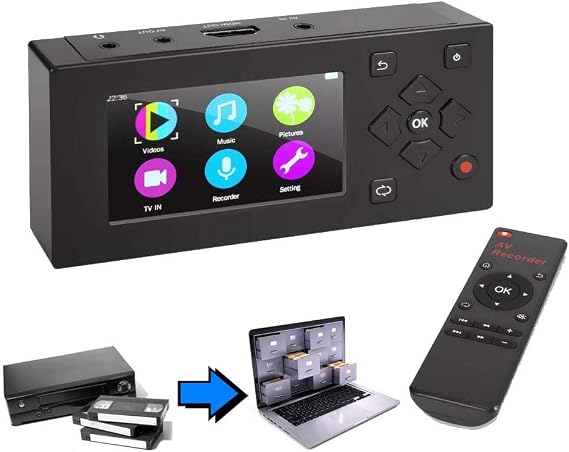 VHS Video to Digital Converter AV File Recorder for Hi8 8 Camcorder Tape VCR DVR DVD CD Cassette Game - Standalone RCA Recording Player Audio Capture Card Device Analog Digitizer w/Real-time Watching