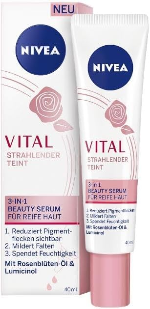 NIVEA Vital Radiant Complexion 3-in-1 Beauty Serum for Mature Skin (40 ml) Intensive Moisturiser, Visibly Reduced Pigment Spots, Serum with Firming Effect