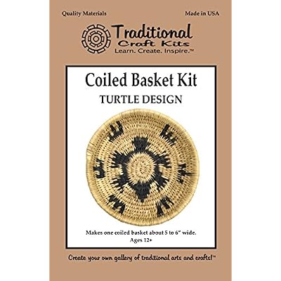 Traditional Craft Kits Coiled Basket Weaving Kit Turtle Design Tray Project Intermediate DIY Basket Making Supplies Includes Fiber Rush, Raffia, and Tapestry Needle Made in USA