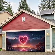 Happy Valentine's Day Garage Door Banner, 6 x 13 ft Romantic Love Garage Door Banner, Large Pink Rose Backdrop Decoration for Wedding Anniversary (B-1)