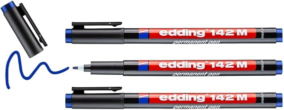 edding, 142 M Permanent Pen, Acetate Pen, Blue, Set of 3, 1 mm Round Tip
