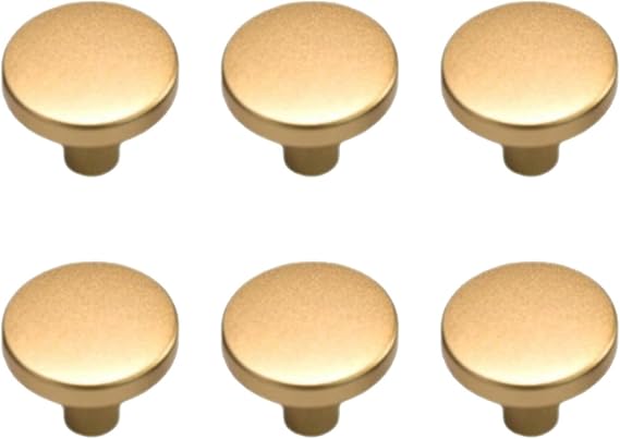 6 Pack Gold Door Knobs, Durable Zinc Alloy Brass Door Knob Satin Gold, Durable Metal Knobs Easy to Install, Modern Golden Knob for Wardrobe, Cabinet, Drawer Furniture Hardware(20 * 25mm)