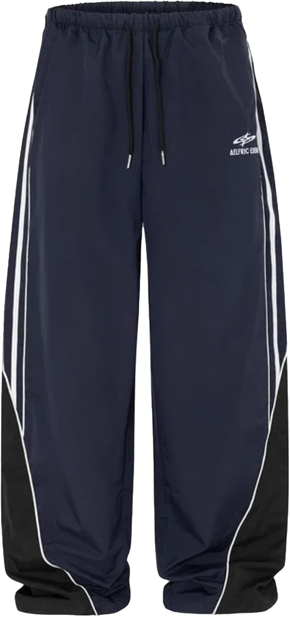 Aelfric Eden Womens Embroidery Patchwork Striped Track Pants Unisex Baggy Sweatpants Wide Leg Drawstring Y2K Pants
