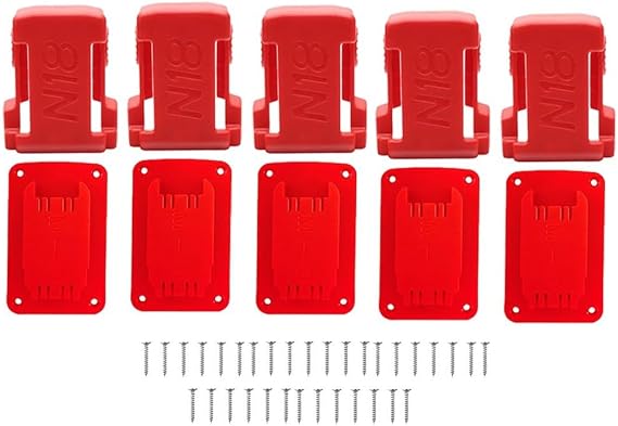 18V Battery Rack and Drill Holder Kit for Tools Wall Mount Storage Organizer with Screws for 1.0Ah to 12.0Ah Batteries and Power Drills Garage Workshop Organization Solution(5 set)