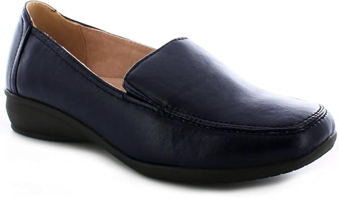Dr Keller Women's Wide Fit Slip-On Loafers – Comfortable Work Shoes for Ladies – Leather Lined Cushioned Insole – Lightweight Casual & Office Wedge Shoes –Patent & Matt – Sizes 3-8