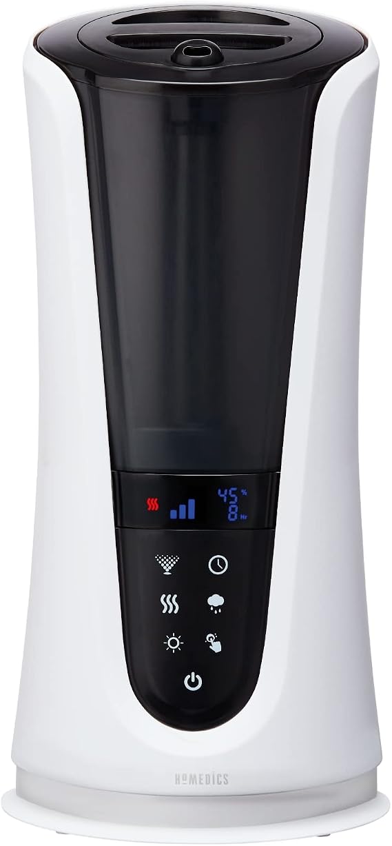 Homedics Ultrasonic Humidifier Large Deluxe Cool and Warm Mist Humidifier | 1.38 Gallons Humidifier for Large Rooms, Bedroom, Office , Essential Oil Pads and Built-In Timer, 5 Mist Settings