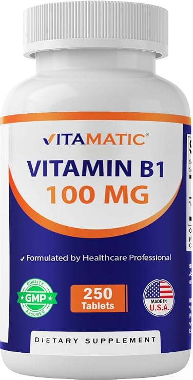 Vitamatic Vitamin B1 (As Thiamine Mononitrate) 100mg 250 Vegetarian Tablets Supports Energy Production, Nervous System Function & Heart Health*