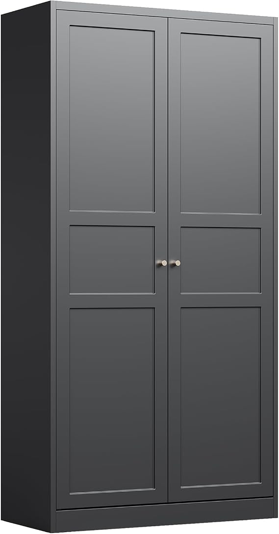 Letaya Wardrobe Armoire Closet,72" H Metal Storage Cabinet with Adjustable Shelves and Hanging Rod,Bedroom Armoire Cabinet Clothes Organizer (Black)
