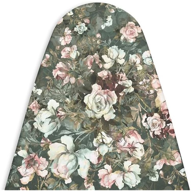 Encasa XO Ironing Board Cover and Pad - Thick 4mm Felt, Heat & Scorch-Resistant, Fits Medium Boards 42x14, Elastic Bungee Cord Tightening, Easy Fit, Stain-Safe Dye, Green Roses