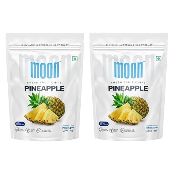 Moon Freeze Dried Pineapple Chips | Healthy Pineapple Snack | 100% Natural, Vegan, No Preservatives, No Added Sugar | 16 Gm | Moon_Pineapple_Chips | (16Gm) Pack of 2