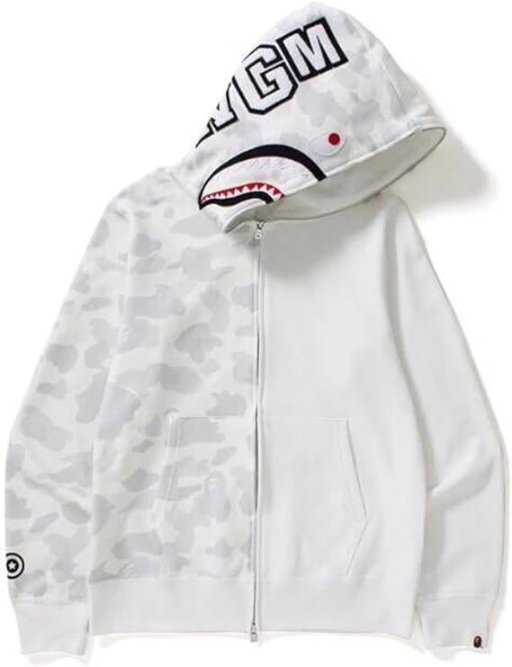 24ss Pair Fashionable Casual Top Bap Japanese Trendy Brand Shark Head Splicing Night Light Men And Women Hooded Sweatshirt Zip Fleece Sweat Jacket Color1||M