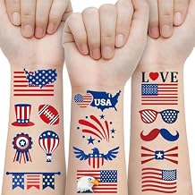 4th of July Temporary Tattoos, 90pcs Red White Blue American Flag Patriotic Fake Tattoo Stickers, Independence Day Fourth of July Face Body USA Party Favors, Memorial Decorations Labor Day Supplies
