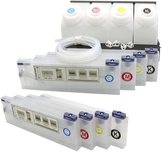 1.5L 220ML 4Color Ink Bottle Set for Bulk Ink System Continuous Supply Compatible with Mimaki Roland Mutoh Printers CISS Kit(8Cartridge 4tank)