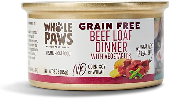 Whole Paws, Grain-Free Wet Cat Food, Beef Loaf Dinner with Vegetables, 3 Ounce