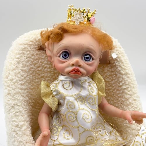 iCradle Eyes Opened Reborn Baby Dolls Elf 17 inch 42 cm Peeka FairyDoll, Vinyl Body Doll, Awake Newborn Doll with Hair, Realistic with Magnetic Pacifier Birthday Toys Age 3 Yellow