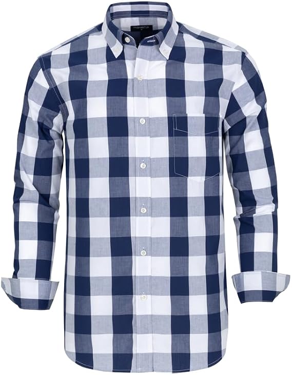 Men's Button Down Shirts Plaid Long Sleeve Dress Shirts Regular-Fit Casual Shirt