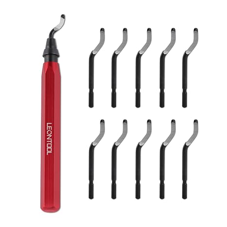 Deburring Tool with 11 Carbon Steel Blades, Rotary Burr Removal Blades with Metal Handle, 360 Degree Rotary Head Deburring Tool for Metal, Copper Pipe, 3D Printing, Resin, PVC