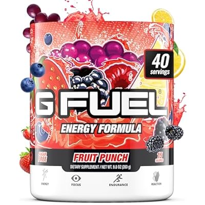 G Fuel Fruit Punch Energy Drink Powder, Pre Workout Caffeine Mix for Gaming, Sugar Free Focus Amino, Vitamin  Antioxidants, 9.9oz Fruit Punch, 40 Servings
