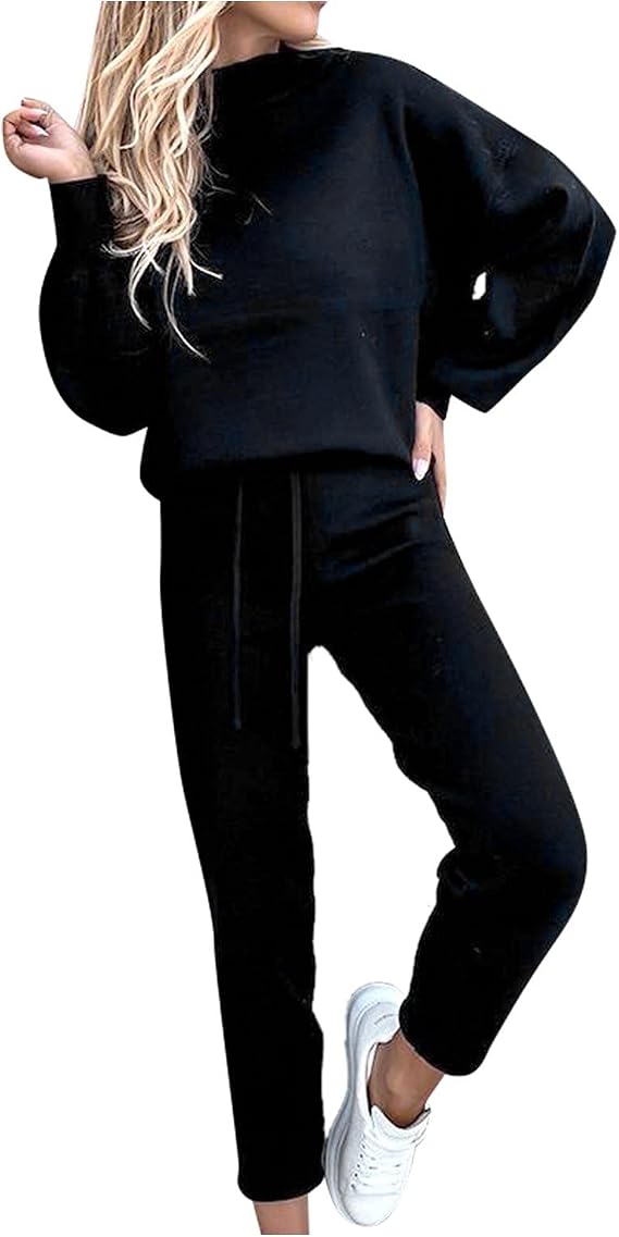 Womens Sweatsuits 2 Piece Set Airport Outfits for Women Crewneck Long Sleeve Sweatshirts Drawstring Pants Tracksuits