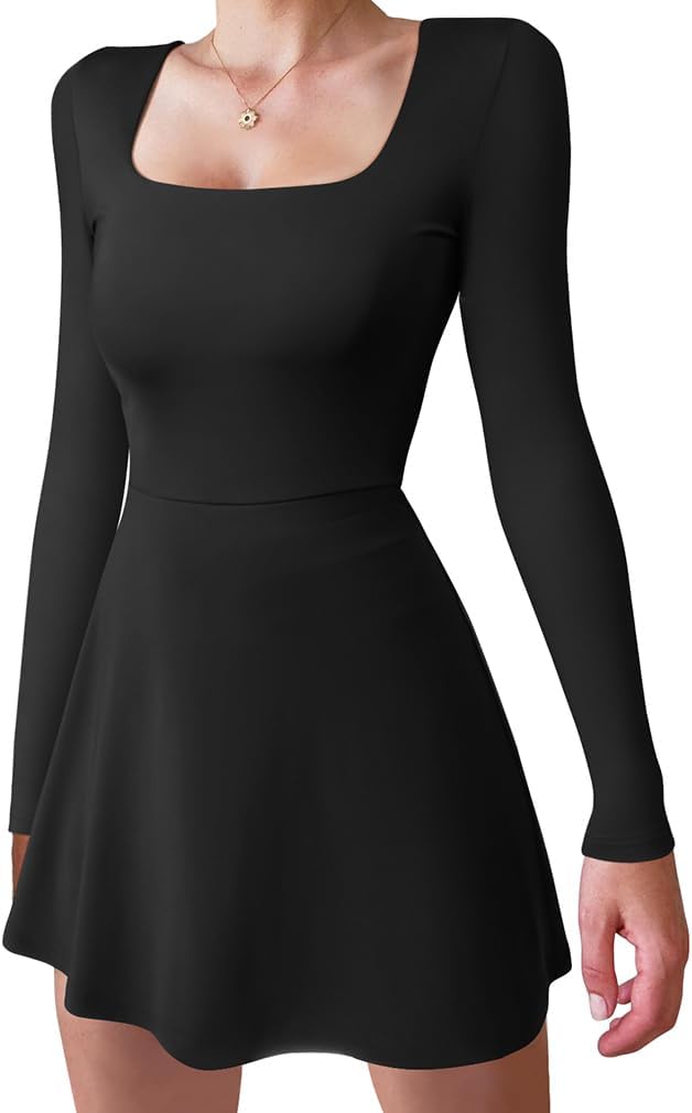HYZ Women&amp;#39;s Long Sleeve Tennies Athletic Casual Party Mini Dress with Shorts
