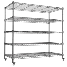 AIRAJ 5 Tier Wire Shelving | 46 W Rolling Wire Rack with Wheels | 3000 LBS Metal Shelving | Storage Shelves Heavy Duty | Garage Shelving Units and Storage | Adjustable Layer Height | 46W16D72H