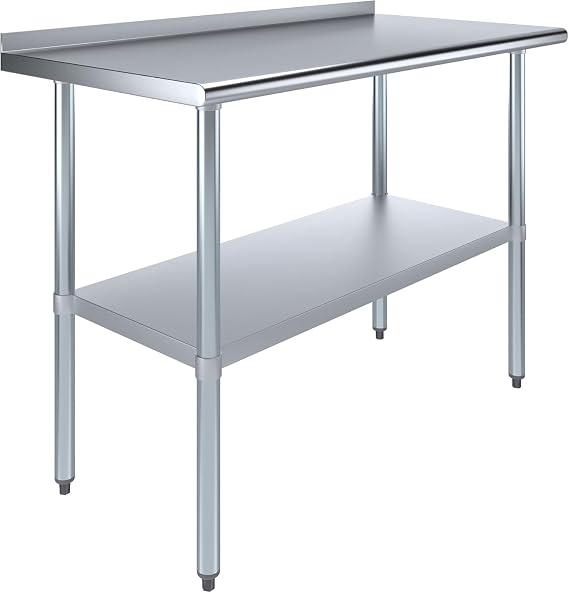 24" x 48" Heavy-Duty Prep Table | NSF Certified - Stainless Steel Work Table with Galvanized Undershelf and 1.5" Backsplash (24"x48")