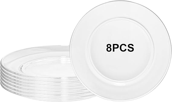 Glass Salad Plates Set of 8,Clear 7.5'' Glass Dessert Plates for Cake,Snacks