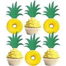 Confetti! Pineapple Leaf Cupcake Topper - 36 Pack Green Glitter Pineapple Leaves Cupcake Picks for Summer Tropical Theme Luau Party Hawaiian Wedding Baby Shower Birthday Party Cake Decoration Supplies